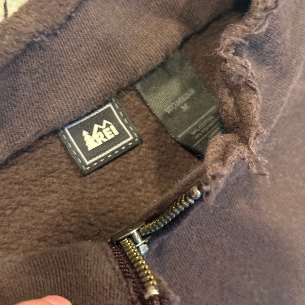 REI Full Zip Asymmetrical Fleece Jacket Womens Medium Brown Raw Edge Seams - Picture 3 of 4